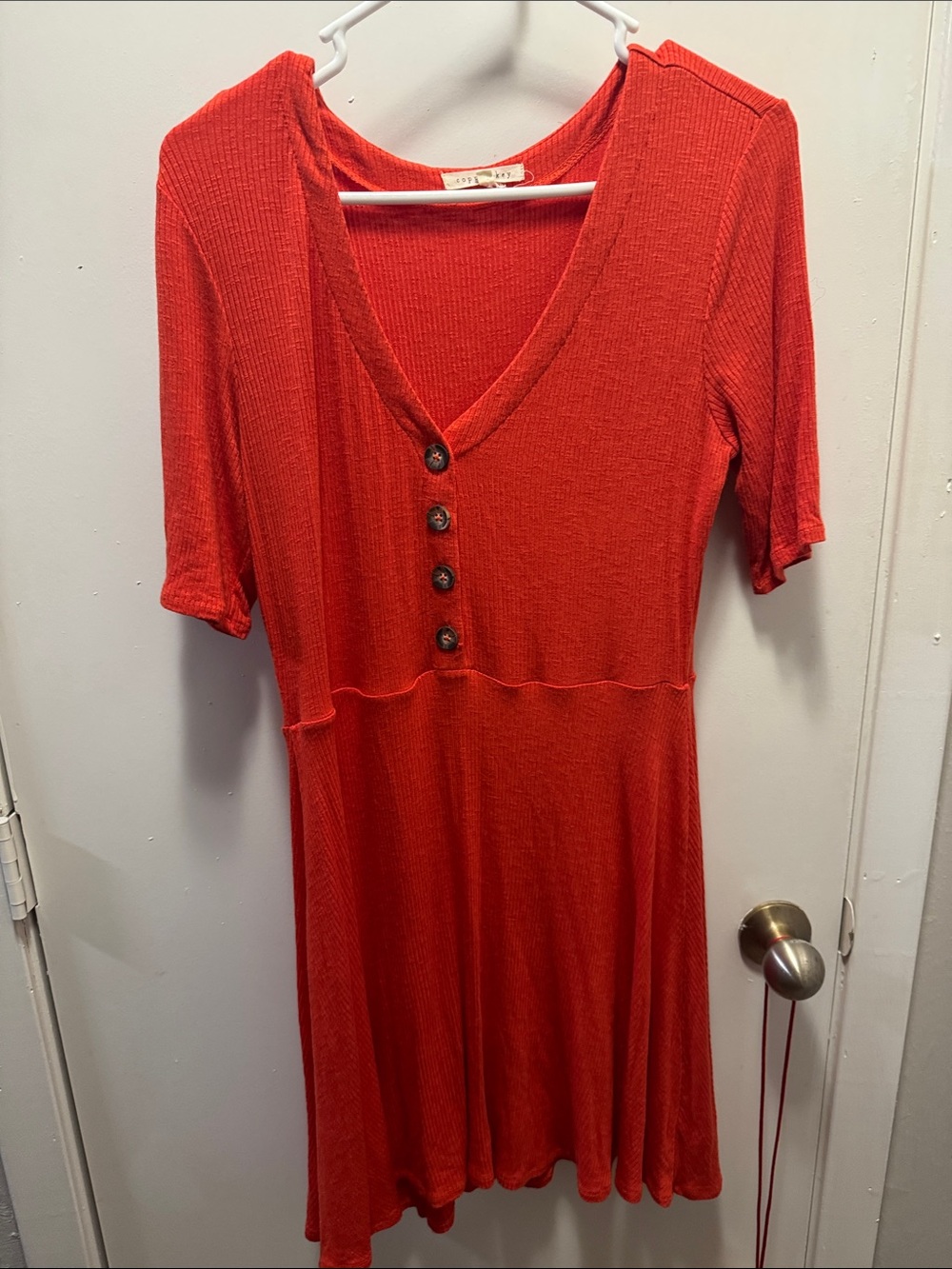 Copper Key Red V-Neck Button Knit Dress